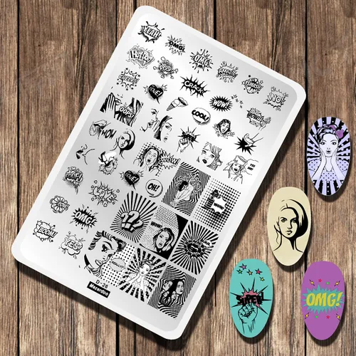 WOW OMG COOL - Plato de estampado de uñas con letras y palabras con imagen de personas, plantillas de arte de uñas de acero inoxidable para diseño