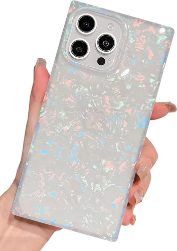 Vista 7 de KERZZIL Elegante Funda con Concha de Madre Perla para Niña Compatible con iPhone 14 de 6.1 Pulgadas, Funda Rectángulo con Borde, Elegante y delgada