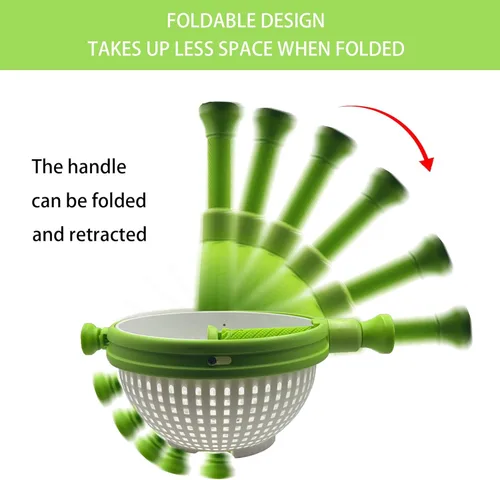 Vista 2 de Escurridor de ensalada plegable 3 en 1, 3 cuartos de galón que ahorra espacio, secadora de ensaladas y verduras, apto para lavavajillas, utensilios