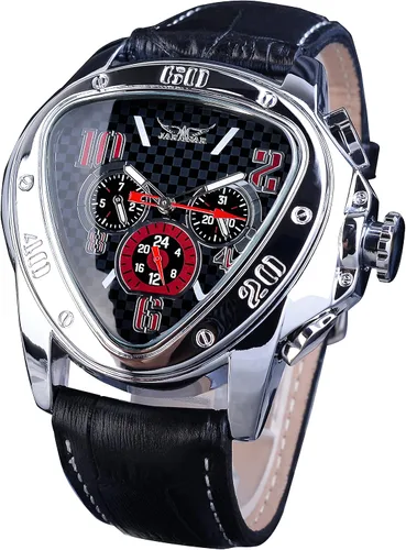 Vista 10 de Winner Fashion - Reloj de Pulsera Mecánico de Moda con Esfera Triangular de Carreras, Impermeable, Esfera de Esqueleto Dorado, Movimiento Negro
