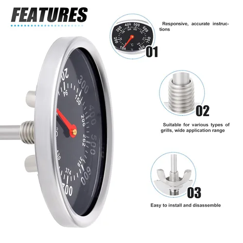 Vista 3 de MEANLIN MEASURE Termómetro bimetálico para horno, termómetro de barbacoa para parrilla, piezas de repuesto para parrilla (1 perno de montaje)