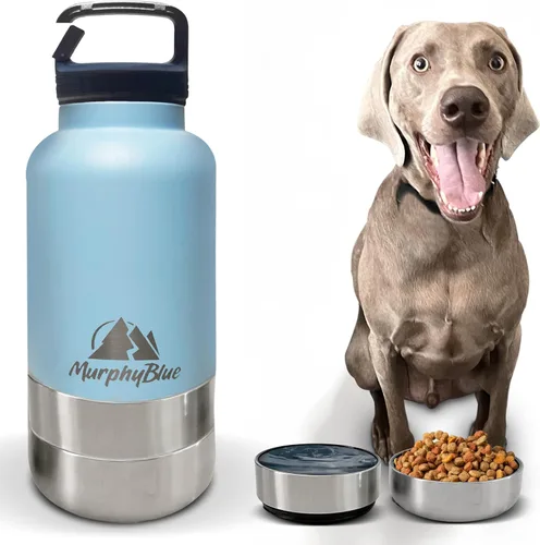 Vista 8 de MurphyBlue Botella de agua para perros 32 onzas de acero inoxidable aislado de capacidad, tapa con mosquetón integrado, cuencos desmontables