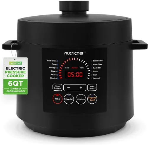 NutriChef Olla a presión eléctrica de 6 cuartos de capacidad | Olla a presión digital de encimera de 9 funciones | Tiempo y temperatura ajustables |