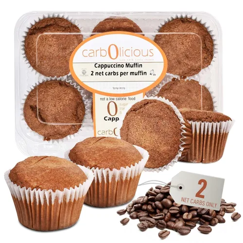 Muffins de capuchino bajos en carbohidratos (paquete de 6) por Carb-o-licious, deliciosos muffins keto con solo 2 carbohidratos netos cada uno,