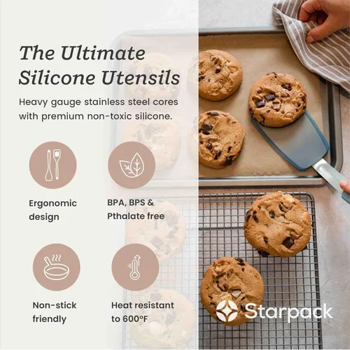 Vista 2 de Starpack - Juego de espátulas flexibles de silicona flexible (3 piezas) – Espátulas resistentes al calor para cocinar huevos de 600 °F – Espátula