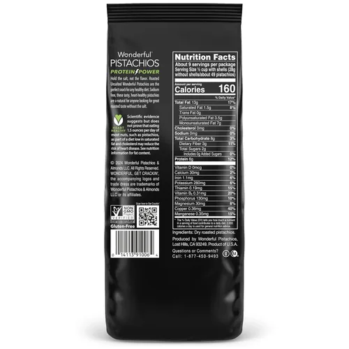 Vista 2 de Pistachos Wonderful con cáscara, sin sal, 16 onzas de bolsa, snacks con proteínas, libres de gluten, veganos, pistachos con cáscara
