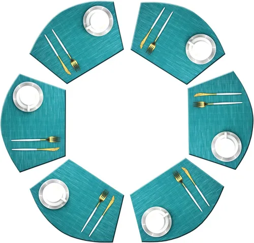 Vista 25 de Juego de 4 manteles individuales en forma de cuña para mesa redonda de cocina, de vinilo, antideslizantes, de plástico, lavables, color negro