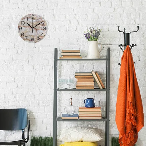 Vista 4 de ALAZA Reloj de pared de mármol marrón natural, funciona con pilas, sin tictac, silencioso, de cuarzo, analógico, rústico, rústico, reloj redondo