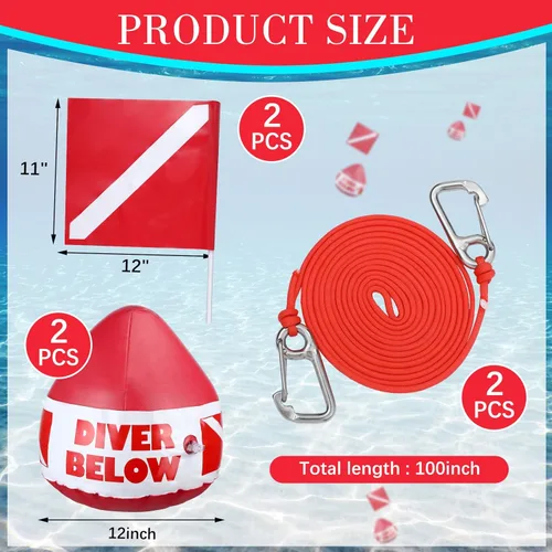 Vista 2 de Maitys Juego de cuerda de buceo de PVC resistente con bandera de buceo, flotador de señal inflable con bandera de buceo, correa de cordón