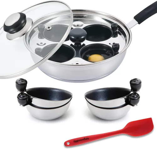 Vista 12 de Eggssentials Fabricante de Huevos Escalfados Sartén para Huevos Escalfados de Acero Inoxidable de Grado Alimenticio Libre de PFOA con Espátula