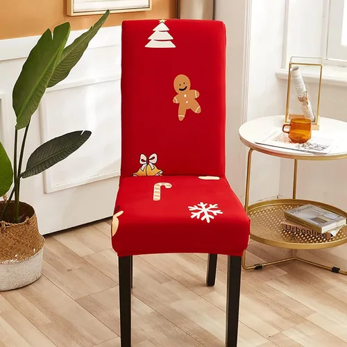 Vista 9 de Juego de 4 fundas protectoras para sillas de comedor navideñas, elásticas, extraíbles y lavables, fundas protectoras para sillas de comedor, fundas