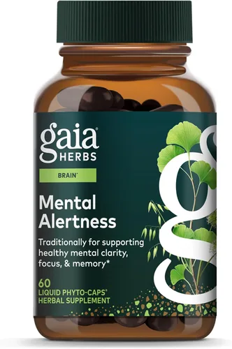 Gaia Herbs Alerta mental: suplemento de apoyo cerebral para ayudar a mantener el enfoque y la memoria* - con Eleuthero, hoja de ginkgo, Gotu Kola,