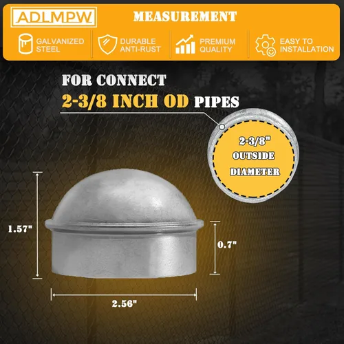 Vista 2 de Paquete de 4 tapas de poste de valla de eslabones de cadena de 2-3/8 pulgadas, tapas de poste de terminal de acero galvanizado para postes de 2-3/8