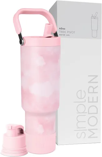 Vista 52 de Simple Modern Trek Pivot Vaso con pajita abatible de 30 oz con asa Botella de agua y protector Tapas intercambiables de pajita y para beber