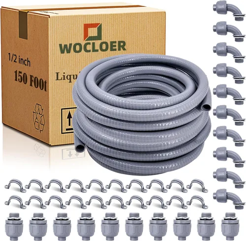 Vista 13 de Conducto hermético a líquidos, kit de conducto eléctrico flexible no metálico de 1/2 pulgada y 25 pies, con 4 conectores de conducto rectos y 3