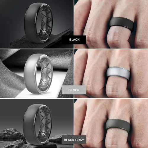 Vista 54 de Egnaro Anillos de boda de silicona para hombre: 1/4/6/7 Multipack de anillos de boda de goma con arco interior Diseño ergonómico transpirable