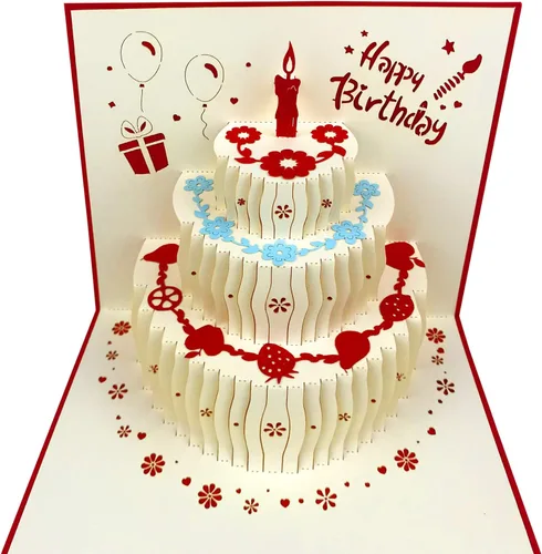 Vista 10 de Tarjetas de cumpleaños 3D desplegables, reproducción automática 3D de colores cambiables, música ligera, tarjetas de pastel de cumpleaños emergentes
