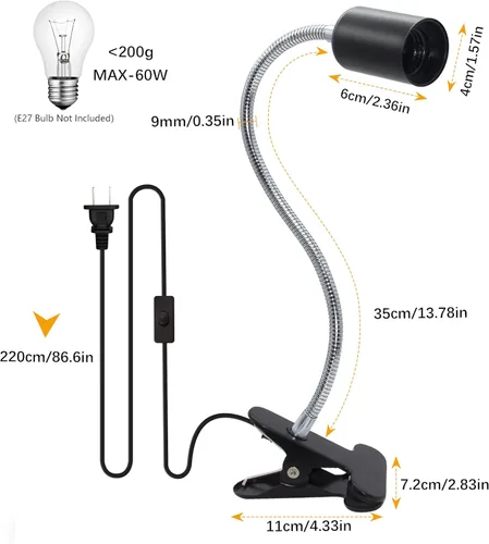 Vista 2 de Soporte de Lámpara con Clip Ajustable Interruptor Luz de Clip Flexible Soporte de Lámpara con Clip Soporte de Lámpara de Escritorio con Clip Zócalo