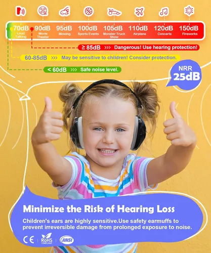 Vista 2 de PROHEAR 032 2.0 - Auriculares con cancelación de ruido para niños - Reducción de ruido de 25dB - Orejeras ajustables de protección sensorial