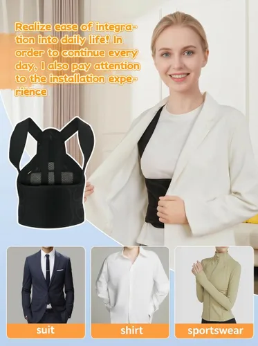 Vista 6 de Corrector de postura para mujeres y hombres, soporte de espalda ajustable de soporte completo para la espalda - Enderezador de hombros para alivio