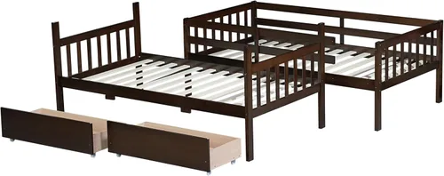 Vista 9 de Litera individual sobre individual con 2 cajones de almacenamiento, convertible en 2 camas (cama de plataforma y cama alta junior), cabecera