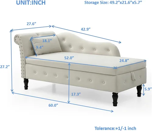Vista 2 de Holaki Tumbona de almacenamiento de terciopelo, banco de almacenamiento para el extremo de la cama con almohada, sillón copetudo con botones