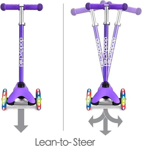 Vista 3 de 3-Wheel Kick Scooter for Kids Ages 3-8 Lean-to-Steer Toddler Scooter with Extra Wide Light Up Wheels, 4 Adjustable Heights, Foldable Scooters for