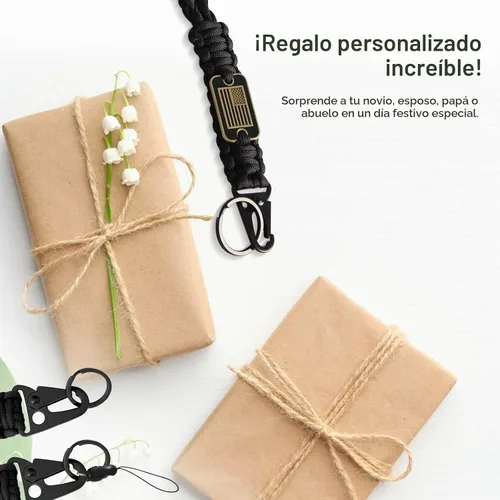 Vista 9 de 2 piezas de cordón elegante y duradero para llaves - Cordón de cuello resistente de paracord con diseño de bandera de EE. UU. para billeteras Negro