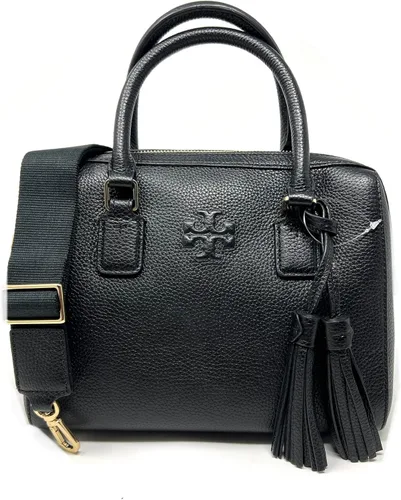 Vista 2 de Tory Burch 84777 Bolso de cuero pequeño Thea Web con herrajes y oro negro, Negro