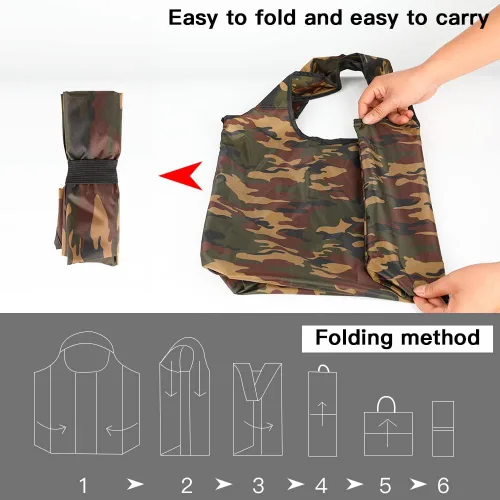 Vista 4 de Aricsen Paquete de 10 bolsas de compras reutilizables de camuflaje de 15 x 4.5 x 15 pulgadas con asas a granel, plegables extragrandes resistentes