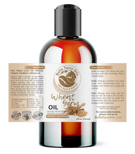 Vista 2 de Bella Terra Oils - Aceite de germen de trigo orgánico de 8 onzas - Potente aceite de vitamina E para la piel, celebra la belleza con nutrientes