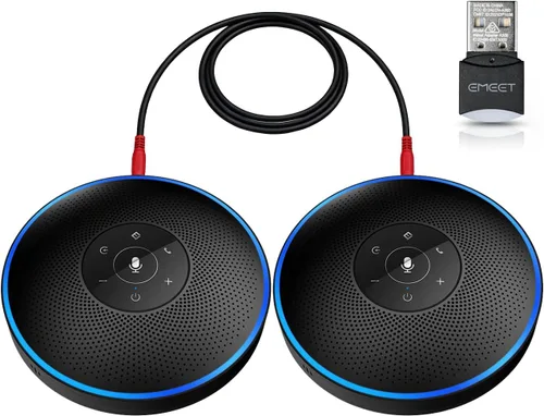 Vista 12 de EMEET Altavoz Bluetooth M2 Negro Altavoz de conferencia para 5-8 personas Conferencia de negocios 360º Recogida de voz 4 AI Micrófono autoadaptable
