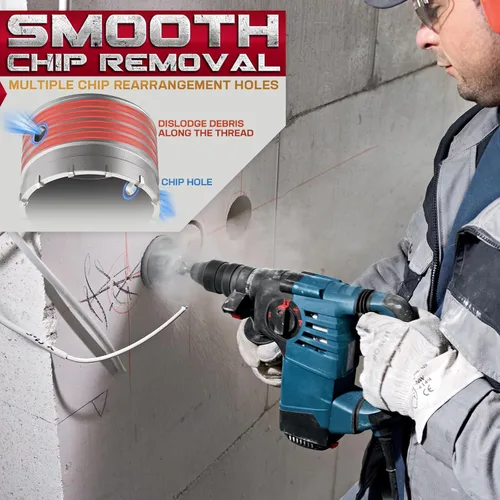 Vista 3 de DAIMIT 20 piezas de juego de sierra de agujero de hormigón con 3 brocas de perforación y vástago SDS Plus y Max, juego de herramientas de sierra