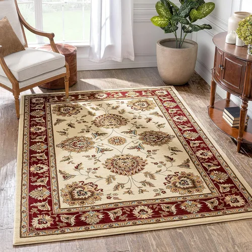 Vista 17 de Well Woven Alfombra de área oriental roja de Sultan Sarouk con diseño floral persa, formal, tradicional, fácil de limpiar, resistente a las manchas
