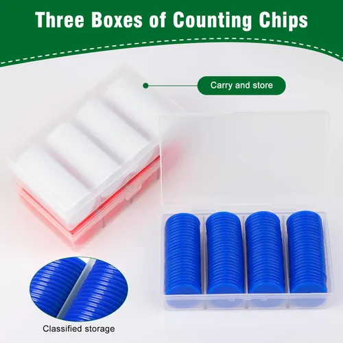 Vista 5 de 300 fichas de bingo de 3 colores con caja de almacenamiento de clasificación, discos de conteo de fichas de póquer de plástico de 1 pulgada