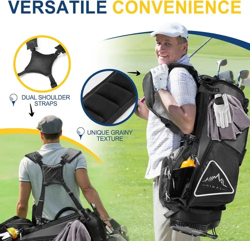 Vista 5 de UNIHIMAL 14-Way Golf Stand Bag, Full Length Premium PU Leather Golf Bag with Plush Top, Magnetic Pocket, Dual Strap and Rain Cover for Men
