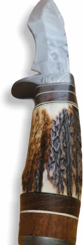 Vista 2 de Hermoso cuchillo de acero de Damasco hecho a mano con mango de cuerno de carnero