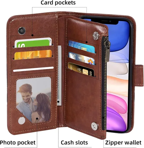 Vista 3 de Asuwish Funda de teléfono para iPhone 11 6.1 con protector de pantalla de vidrio templado y soporte de tarjeta de crédito con tapa de flores