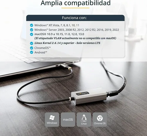 Vista 6 de StarTech adaptador de red de NIC con conexión Gigabit Ethernet y puerto USB, Negro