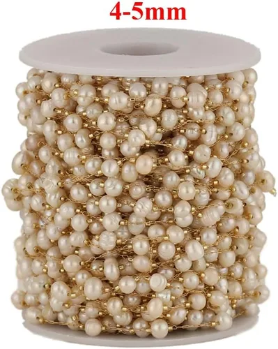 Vista 2 de Cadenas de perlas naturales irregulares de acero inoxidable de 3.3 ft para hacer joyas, collares, accesorios para pulseras, aretes, colgantes