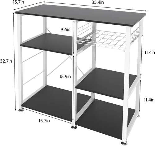Vista 2 de SogesGame Estante de cocina para horno de microondas de 3 niveles, estante de almacenamiento con ganchos, estación de trabajo multifuncional