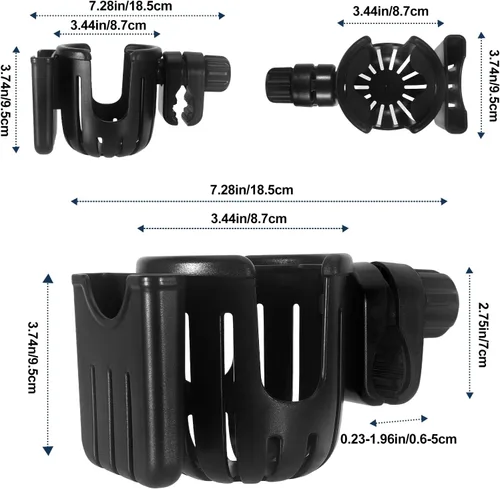Vista 7 de Portavasos con ruedas para andador con soporte para teléfono, giratorio de 360°, negro, 1 unidad