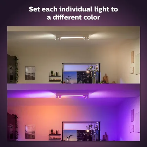 Vista 4 de Philips Hue Centris - Foco de techo LED inteligente, blanco, luz que cambia de color y ambiente de color, 4 luces, control con aplicación, funciona