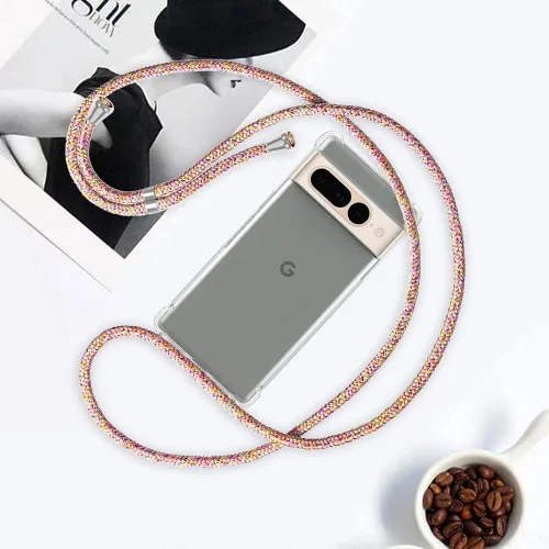 Vista 6 de YESPURE Funda para teléfono Google Pixel 7 Pro, transparente, ajustable, con cordón para el cuello, para mujeres, niñas, TPU suave, delgada, a