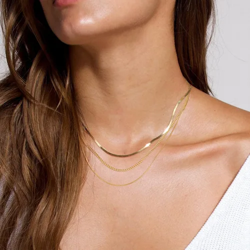 Vista 3 de Collar de espiga para mujer, serpiente chapada en oro de 14 quilates, gargantilla, collares simples escalonados, regalo de joyería para mujer