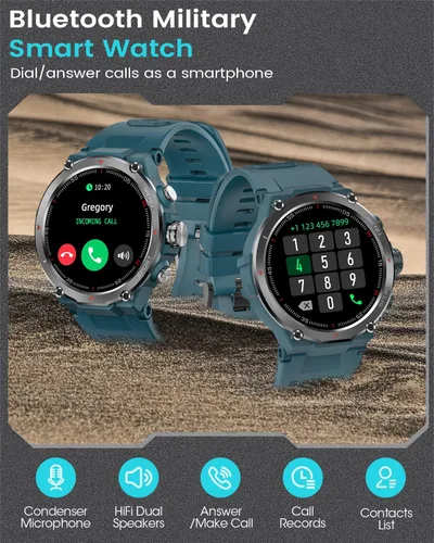 Vista 3 de Reloj inteligente militar para hombre (responderhacer llamadas), 2023 más nuevo reloj inteligente táctico Bluetooth para iPhone Android, rastreador