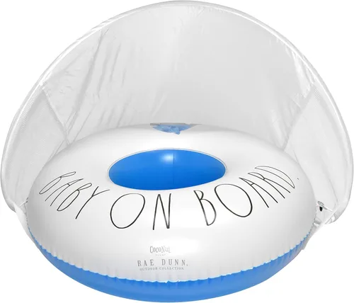 Vista 2 de Rae Dunn x CocoNut Float - Flotador para niños pequeños con dosel, nuevos conectores de velcro, balsa inflable de tamaño infantil y juguete acuático