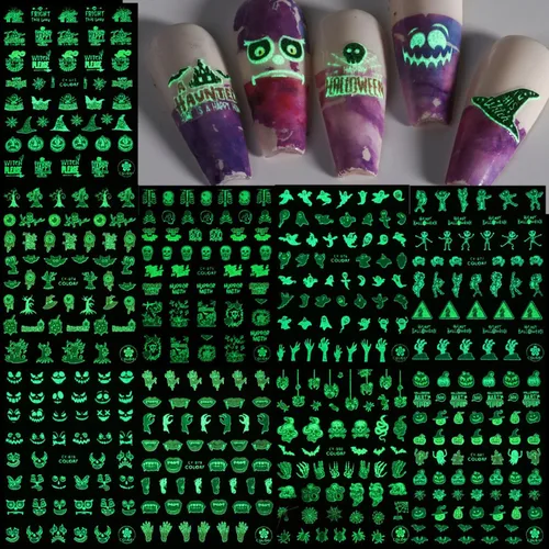 Vista 8 de Calcomanías abstractas para arte de uñas, holográficas, luminosas, 3D, autoadhesivas, hojas, flores, hojas, niñas, luna, decoración de uñas