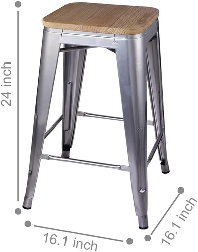 Vista 68 de GIA Taburete de mostrador sin respaldo de 24 pulgadas, cantidad de 4, bronce con asiento de madera clara