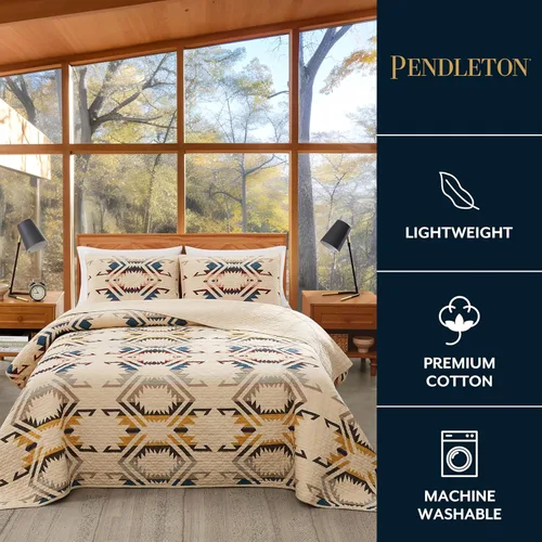 Vista 3 de Pendleton White Sands - Juego de ropa de cama edredón tamaño Full/Queen, 2 fundas, colcha acolchada cubrecama de algodón premium para cama, lavable
